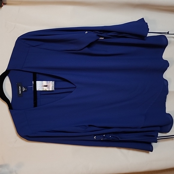 KAREN KANE Crossover front Top blue Large NWT - Picture 1 of 5